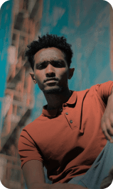 Young man in casual orange shirt